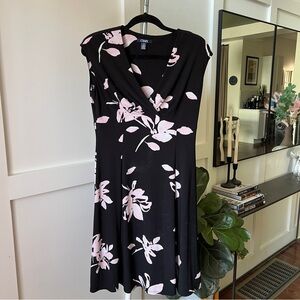 Chaps Pink Fit and Flare floral Midi Dress for Wedding Guest size medium